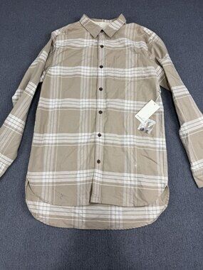 On The Byas Mens Beige White Plaid Button-Up Shirt NWT M